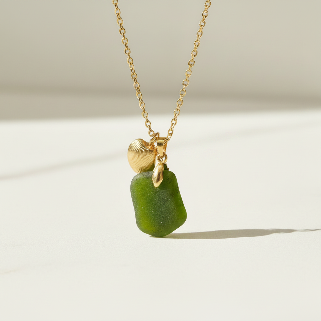 Halsband Seagrass med guldsnäcka, enkel kedja